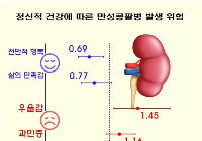 [건강정보] 만성콩팥병 행복감 높으면↓, 우울감・수면부족↑