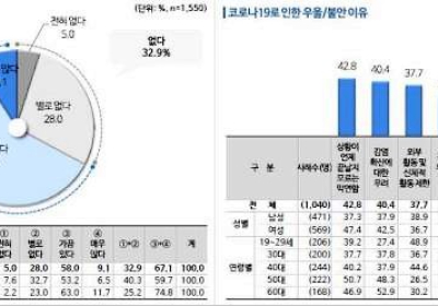 [코로나 여론조사] 코로나 우울・불안 경험 67.1%